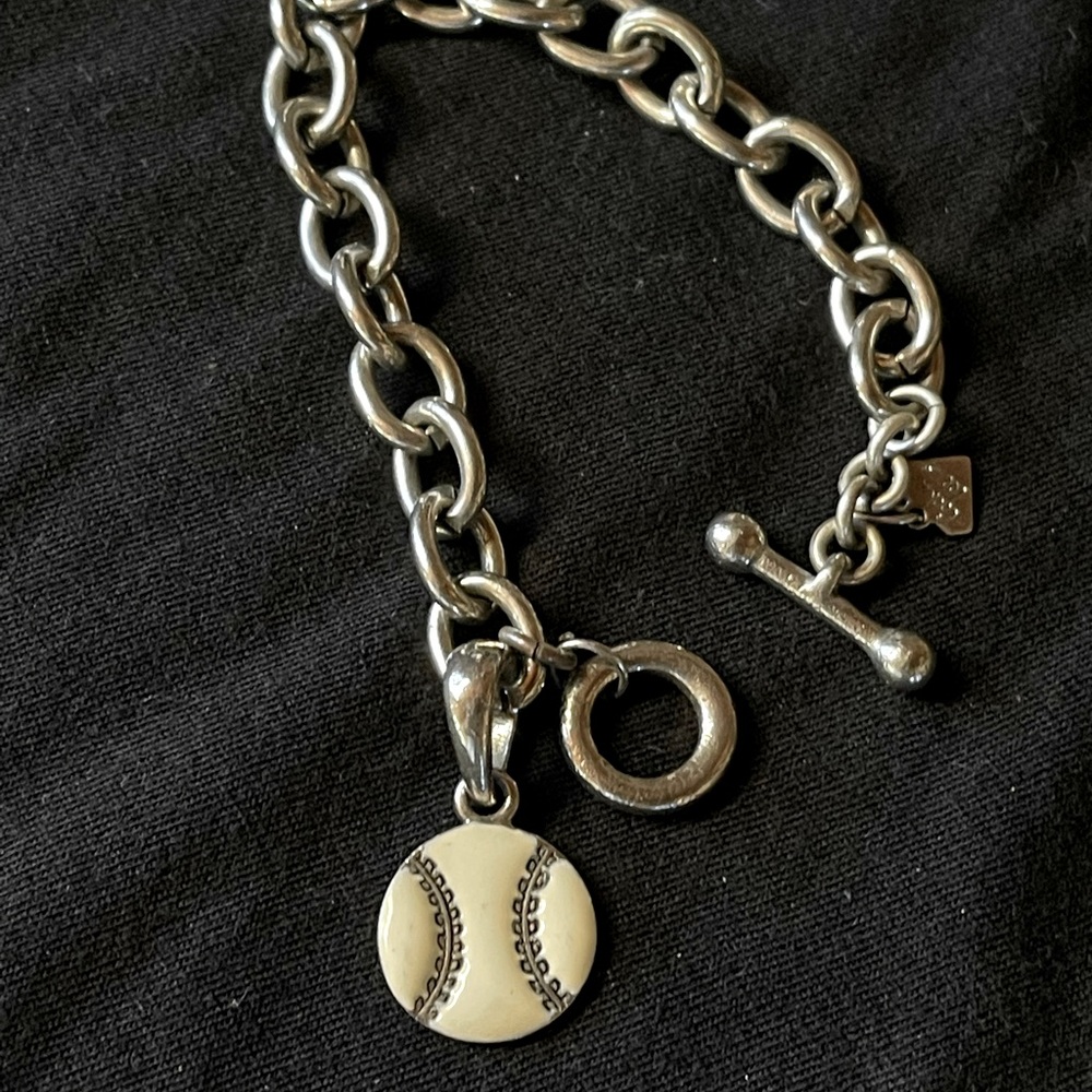 Tiffany Style Silver Bracelet w/ Baseball Charm